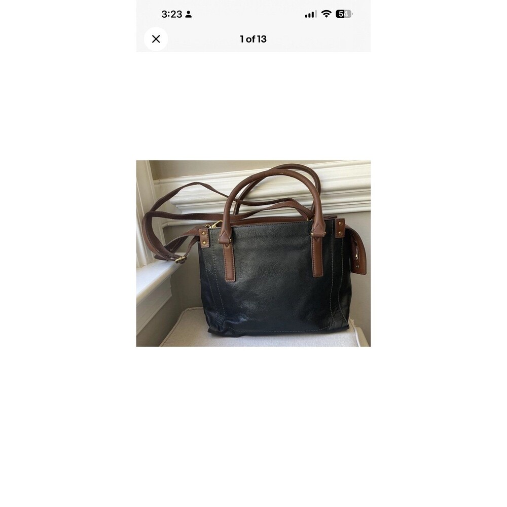 Fossil Claire Genuine Leather Black/Brown Double Satchel Handbag Crossbody Strap